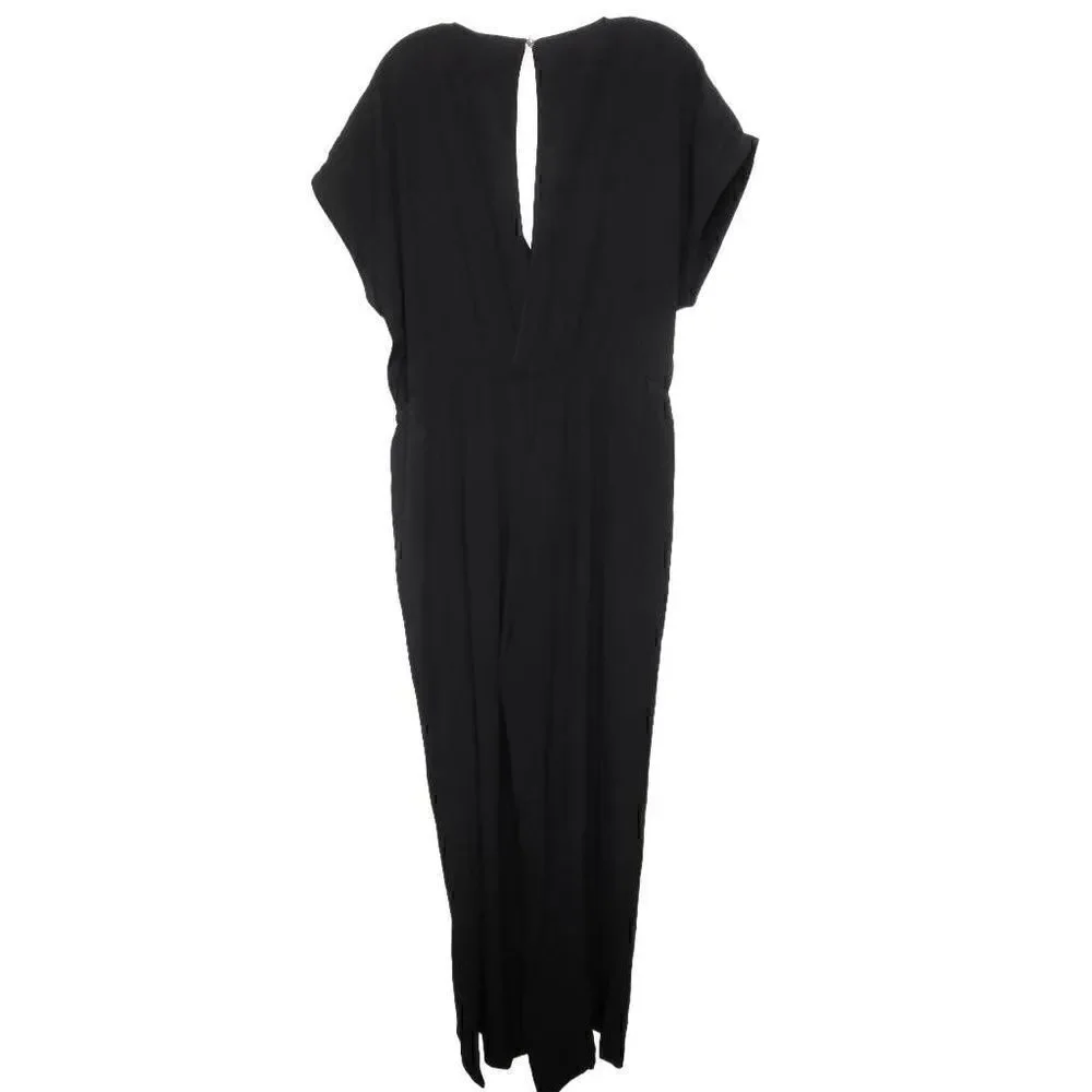 Meghan LA Wonderland Jumpsuit Wide Leg Surplice V-Neck in Black Size XXXL